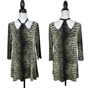 Eva Varro NWT Python Reptile Print Cut Out Neck Spandex Tunic Top